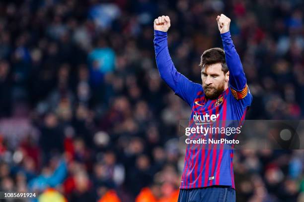 Lionel Messi of FC Barcelona celebrates scoring the goal during the match FC Barcelona against CD Leganes, for the round 20 of the Liga Santander,...