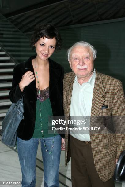 Marie Julie Baup and Maurice Chevit at the Press conference of "The night of the nineteenth Molieres" in Paris, France on April 8, 2005.