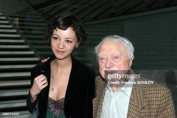 Marie Julie Baup and Maurice Chevit at the Press conference of "The night of the nineteenth Molieres" in Paris, France on April 8, 2005.