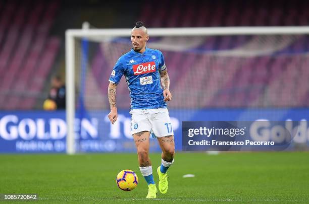 Marek Hamsik of SSC Napoli in action during the Serie A match between SSC Napoli and Spal at Stadio San Paolo on December 22, 2018 in Naples, Italy.