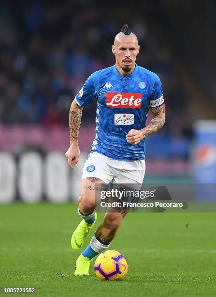 Marek Hamsik of SSC Napoli in action during the Serie A match between SSC Napoli and Spal at Stadio San Paolo on December 22, 2018 in Naples, Italy.