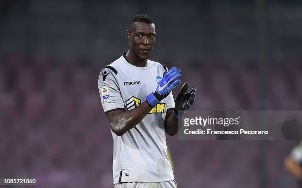 Alfred Gomis of Spal in action during the Serie A match between SSC Napoli and Spal at Stadio San Paolo on December 22, 2018 in Naples, Italy.