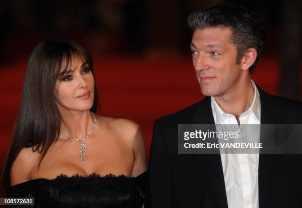 Italian actress Monica Bellucci and her husband french actor Vincent Cassel . The Third Rome Film Festival: Premiere of the italian film 'The man who...