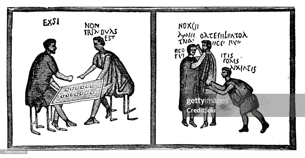 Ancient rome, restaurant scenes from Pompeii, mural