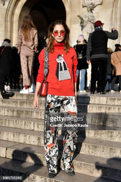 Sofia Sanchez de Betak is seen arriving at Schiaparelli show on January 21, 2019 in Paris, France.