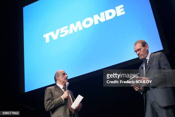 Jean Pierre Elkabbach and Jean Jacques Aillagon in Paris, France on December 14, 2005.
