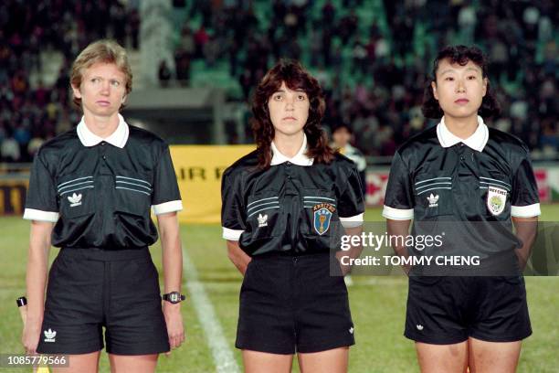 The first FIFA all women's referee team , lineswoman Linda BLack of New Zealand, Claudia de Vasconcelos sports teacher from Brazil and Zuo Xiudi of...