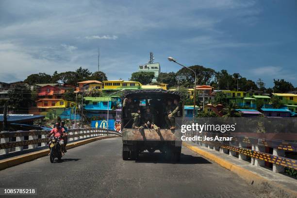 Truck of soldiers arrive to secure the city during polls on January 21, 2019 in Cotabato City, southern Philippines. Nearly three million Filipinos...