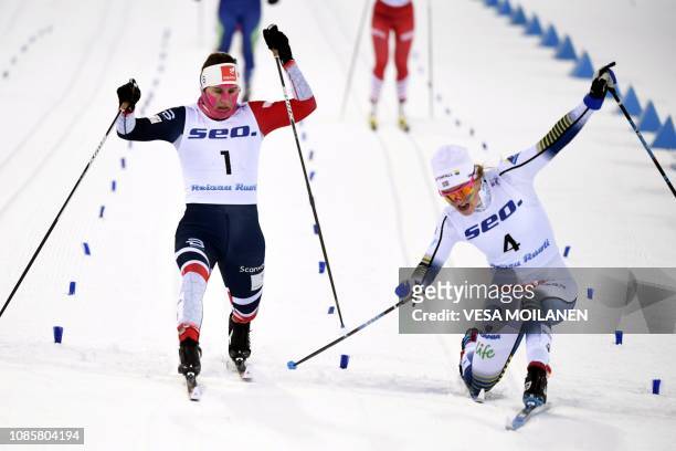 Moa Lundgren of Sweden competes to win the Ladies' U23 Sprint Classic Style Final ahead of second placed Tiril Udnes Weng of Norway during the FIS...