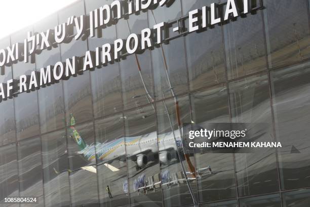 Picture taken on January 21, 2019 shows a partial view of the new international Ramon Airport, located some 18 kilometres north of the southern...