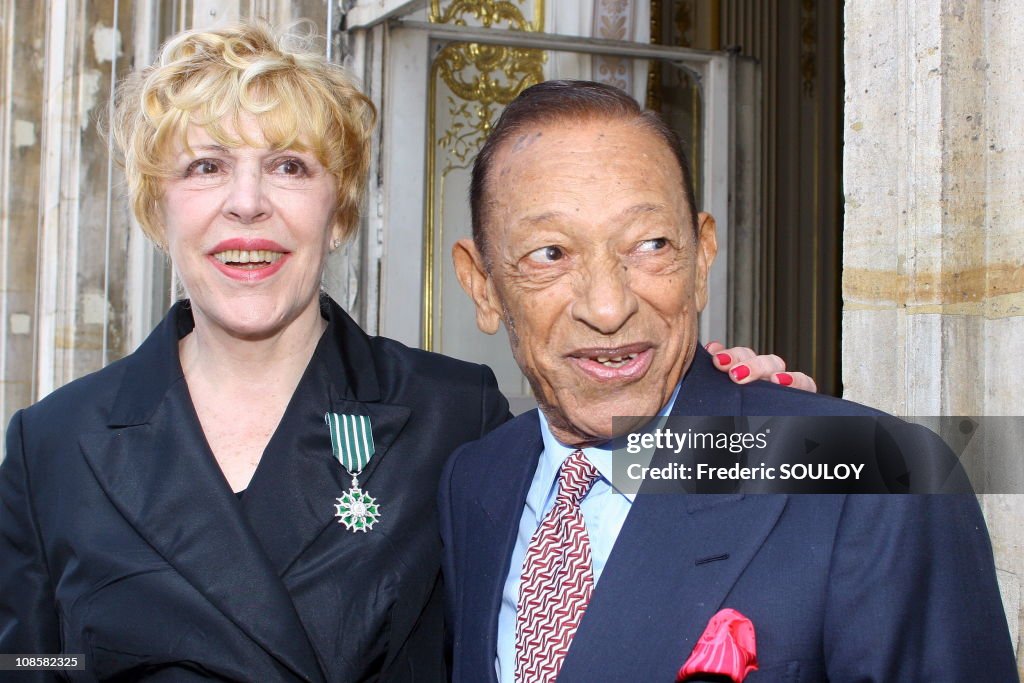 French Minister of Culture Renaud Donnedieu de Vabres awards Manu Katche Philippe Harel and Sylvie Jolie with the 'Chevalier des Arts et Lettres' medal and Director Etienne Chatiliez with the 'Legion d'Honneur' medal in Paris,France on June 07,2006.