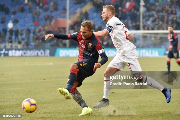 Domenico Criscito of Genoa and Ignazio Abate of Milan during the Serie A match between Genoa CFC and AC Milan at Stadio Luigi Ferraris on January 21,...