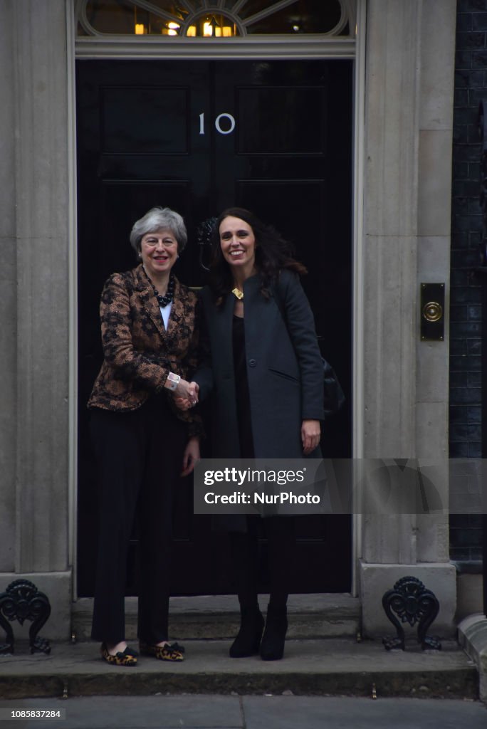 Theresa May Welcomes New Zealand PM To Downing Street