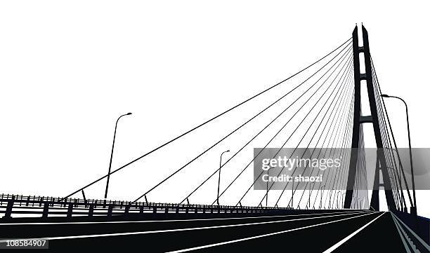 stockillustraties, clipart, cartoons en iconen met cable-stayed bridge - brug mens gemaakte bouwwerken