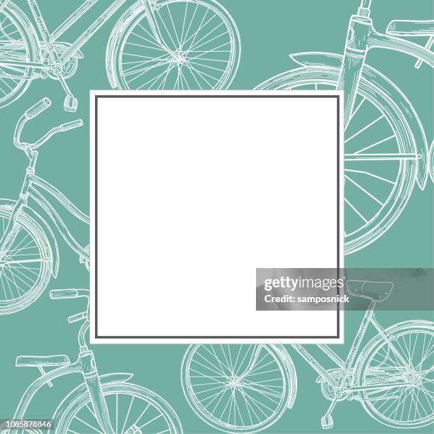 ilustrações, clipart, desenhos animados e ícones de frame e linha vintage arte bicicleta modelo de anúncio - verde menta