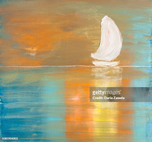 sailboat in the ocean contemporary art painting - sailboat painting stock illustrations