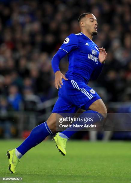 Kenneth Zohore of Cardiff City during the Premier League match between Cardiff City and Manchester United at Cardiff City Stadium on December 22,...