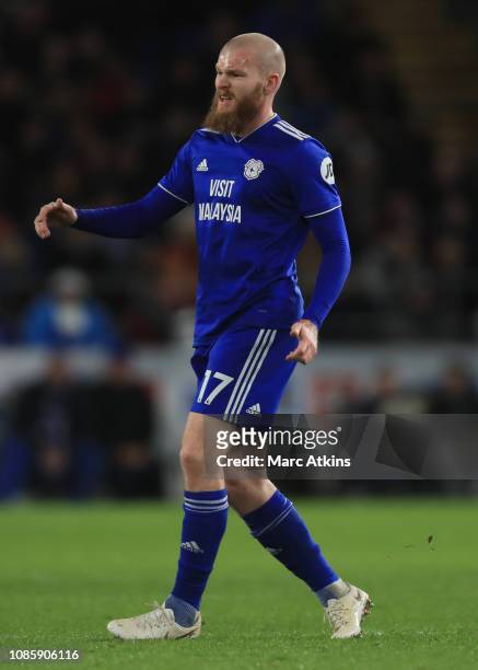 Aron Gunnarsson of Cardiff City during the Premier League match between Cardiff City and Manchester United at Cardiff City Stadium on December 22,...