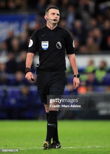 Referee Michael Oliver during the Premier League match between Cardiff City and Manchester United at Cardiff City Stadium on December 22, 2018 in...