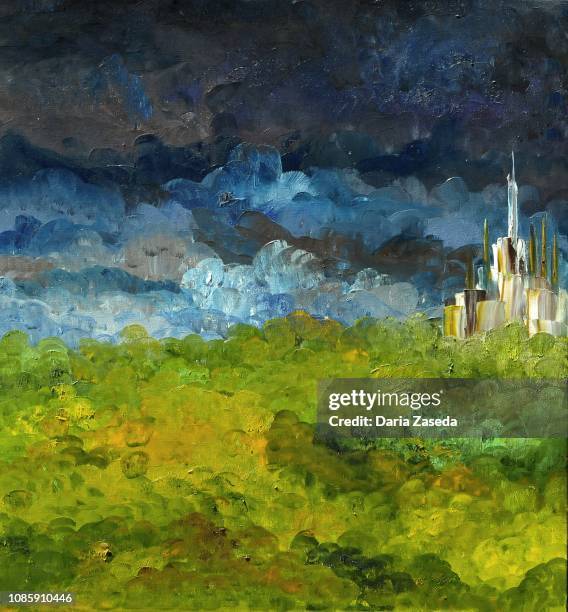 central park in ny city abstract contemporary art painting - oil paint stock illustrations