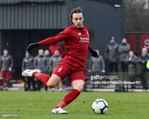 Lazar Markovic of Liverpool in action during the Premier League Cup game at The Kirkby Academy on January 20, 2019 in Kirkby, England.