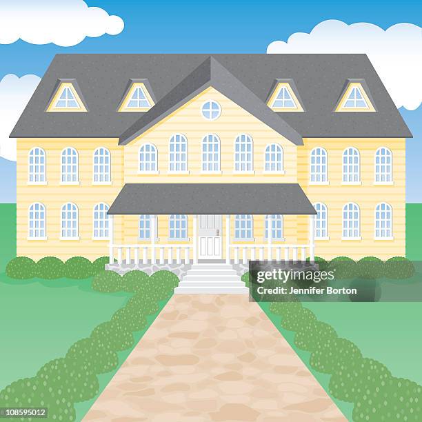 large house - yellow house exterior no people stock illustrations