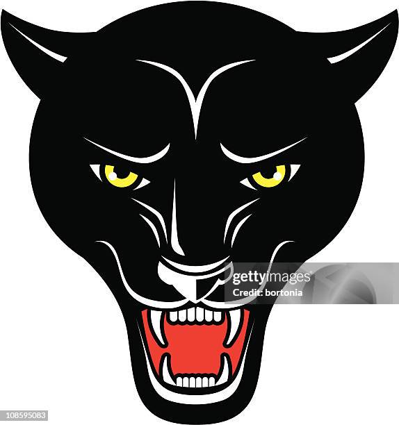 snarling panther - yellow eyes stock illustrations