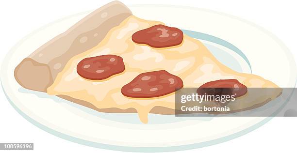 slice of pepperoni pizza - mozzarella cheese stick stock illustrations