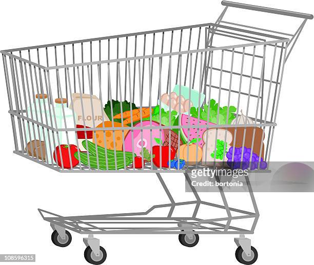 groceries in cart - broccoli on white stock illustrations