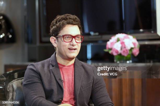 Indian actor Aamir Khan attends a celebrity talk show by host Cao Kefan on December 23, 2018 in Shanghai, China.