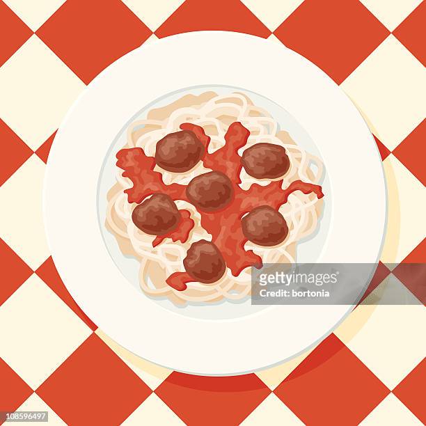 ilustraciones, imágenes clip art, dibujos animados e iconos de stock de spaghetti con albóndigas - spaghetti bolognese