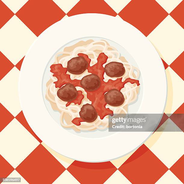 spaghetti and meatballs - spaghetti plate stock illustrations