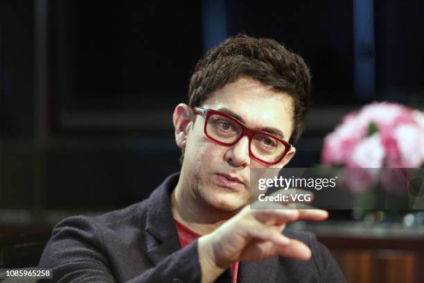 Indian actor Aamir Khan attends a celebrity talk show by host Cao Kefan on December 23, 2018 in Shanghai, China.