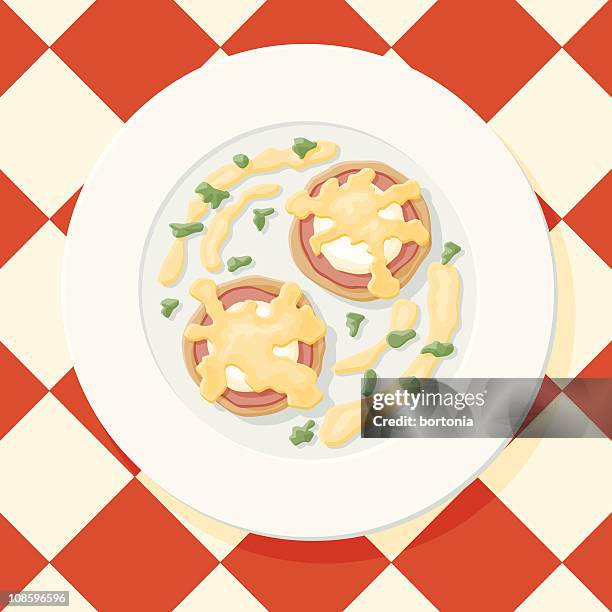 eggs benedict - english muffin ham egg stock illustrations