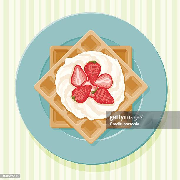 belgian waffles - whipped cream stock illustrations