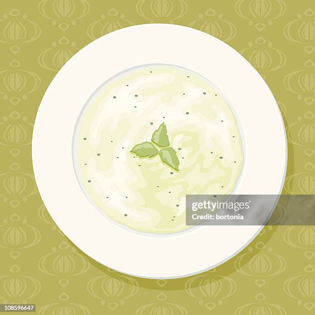 vichyssoise soup - leek cream soup stock illustrations