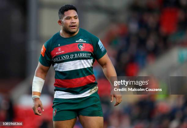 Tatafu Polota-Nau of Leicester Tigers looks on during the Gallagher Premiership Rugby match between Leicester Tigers and Harlequins at Welford Road...