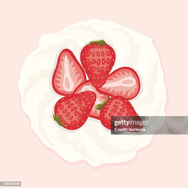 whipped cream and strawberries - whipped cream stock illustrations