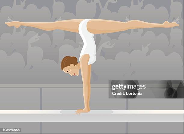 stockillustraties, clipart, cartoons en iconen met female gymnast on balance beam - teamevenement