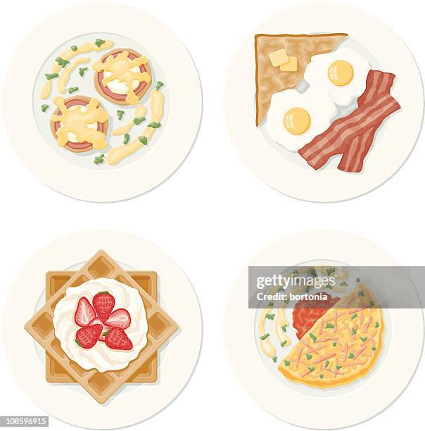 four breakfast plates - toast bread stock illustrations