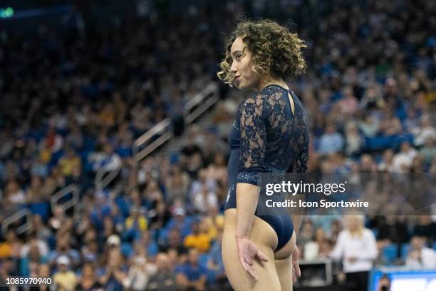 Bruins' Katelyn Ohashi competes on floor during an NCAA college gymnastics meet against Arizona State Sun Devils in Los Angeles Monday, Jan. 21, 2019.