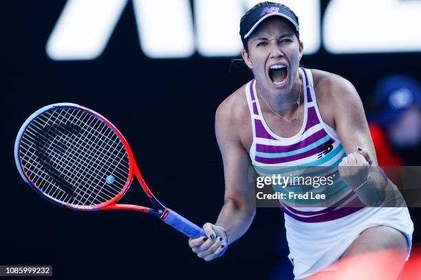 Danielle Collins of the United States celebrates winning a point in her quarter final match against Anastasia Pavlyuchenkova of Russia during day...