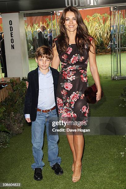 Liz Hurley and Damian Charles Hurley attend the UK premiere of Gnomeo And Juliet held at the Odeon Leicester Square on January 30, 2011 in London,...