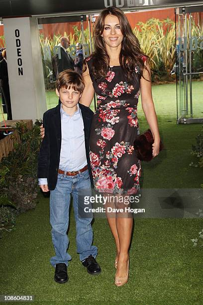 Liz Hurley and Damian Charles Hurley attend the UK premiere of Gnomeo And Juliet held at the Odeon Leicester Square on January 30, 2011 in London,...