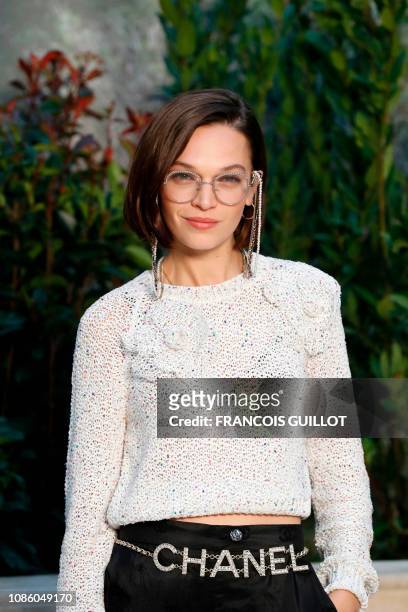 British actress Anna Brewster poses during a photocall prior to the 2019 Spring-Summer Haute Couture collection fashion show by Chanel in Paris, on...