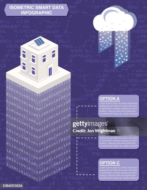 isometric smart city with data cloud technology - skyscraper above clouds stock illustrations