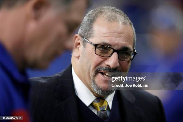 General Manager Dave Gettleman of the New York Giants during the pregame against the Indianapolis Colts at Lucas Oil Stadium on December 23, 2018 in...