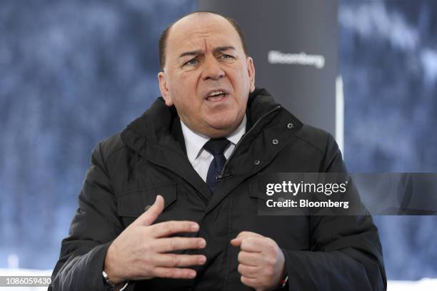 Axel Weber, chairman of UBS Group AG, speaks during a Bloomberg Television interview on the opening day of the World Economic Forum in Davos,...
