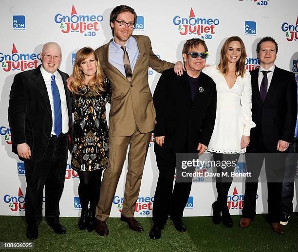 Actors Matt Lucas, Ashley Jensen, Stephen Merchant, executive producer Sir Elton John, actress Emily Blunt, and producer Steve Hamilton Shaw attend...