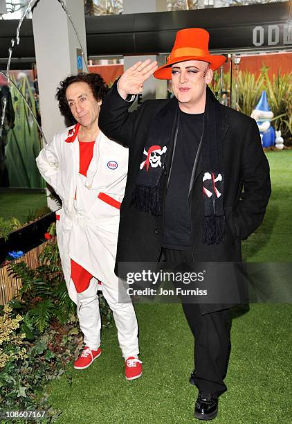 Singer Boy George attends the "Gnomeo & Juliet" premiere at Odeon Leicester Square on January 30, 2011 in London, England.